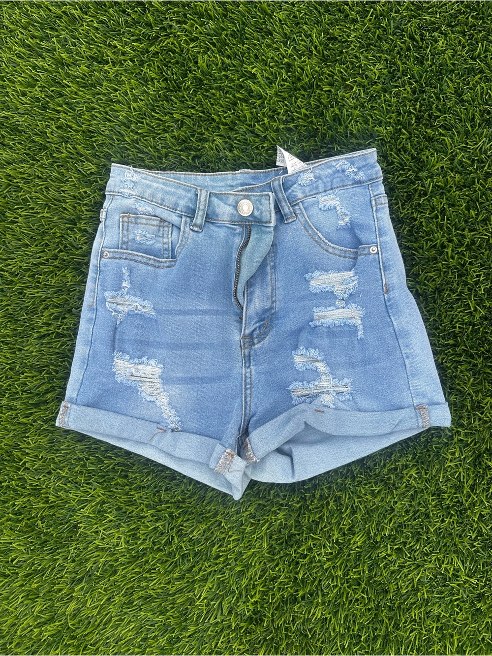 SHEIN Light Wash High Rise Distressed Denim Shorts Size S 4